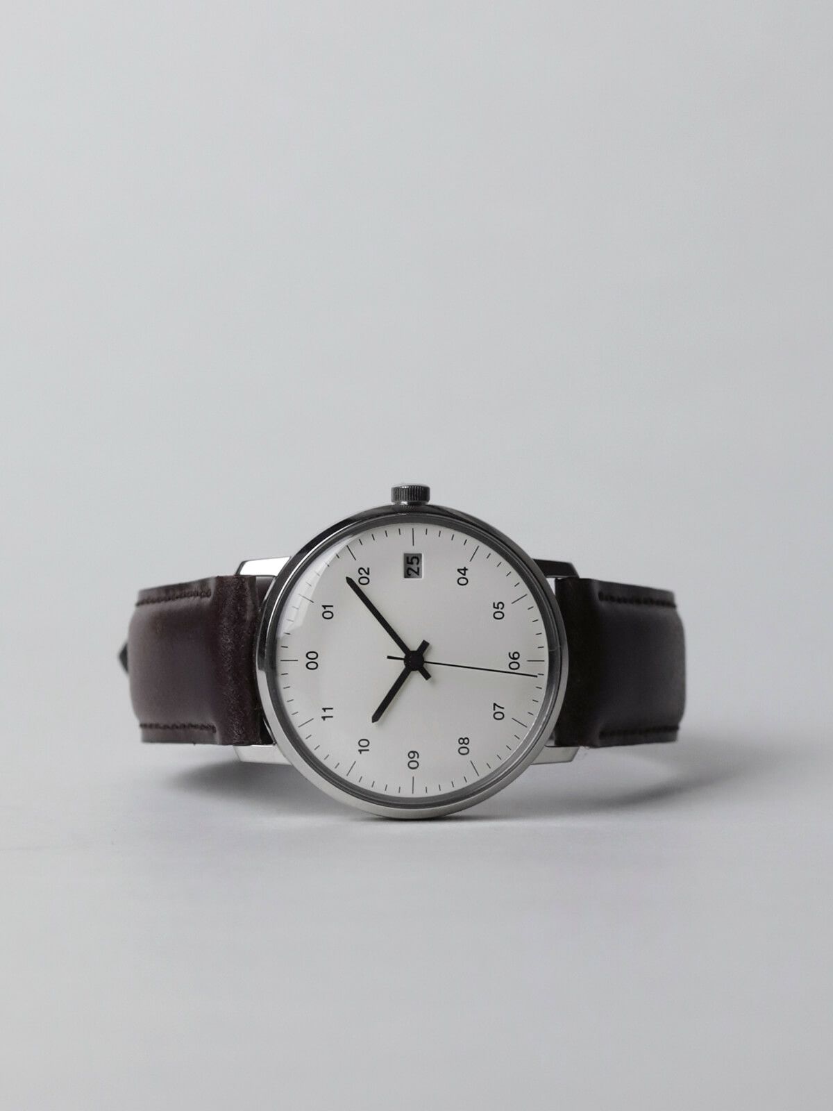 SK02 / SS SILVER MIRROR FINISH / WHITE DIAL / BROWN CORDOVAN