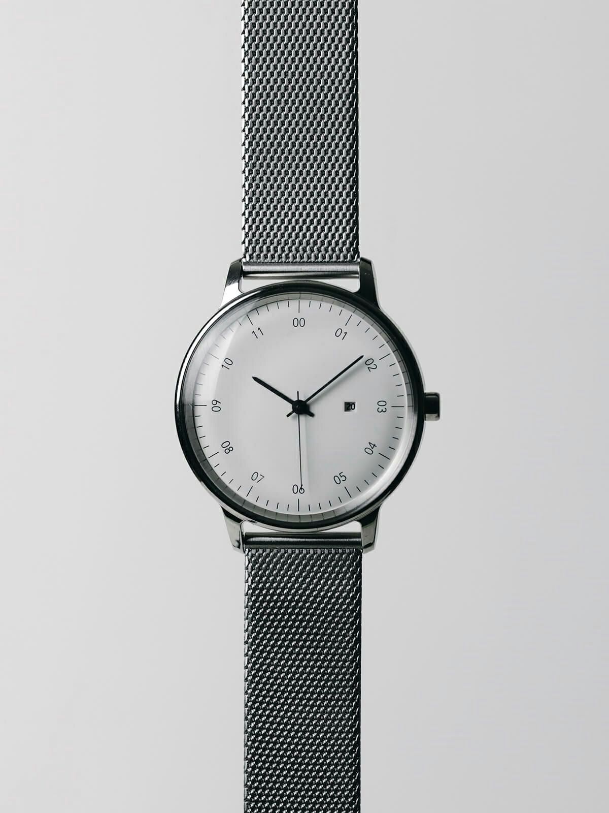 SK01 / SS SILVER MIRROR FINISH / WHITE DIAL / SILVER MESH | sazare